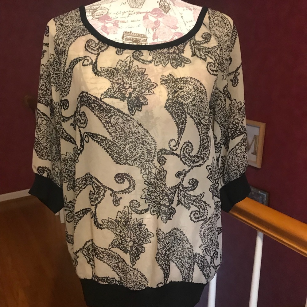 Tan and Black Sheer Top